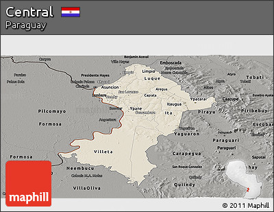 Shaded Relief Panoramic Map of Central, darken, semi-desaturated