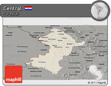 Shaded Relief Panoramic Map of Central, darken, semi-desaturated