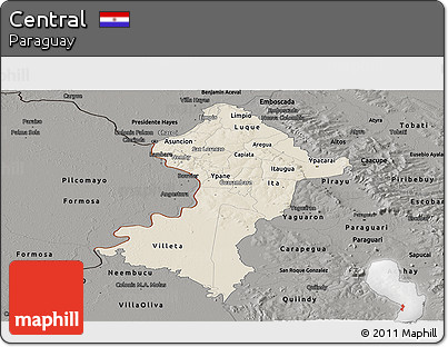Shaded Relief Panoramic Map of Central, darken, semi-desaturated