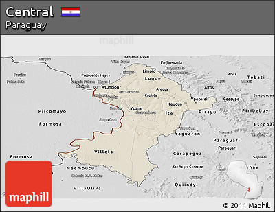 Shaded Relief Panoramic Map of Central, desaturated
