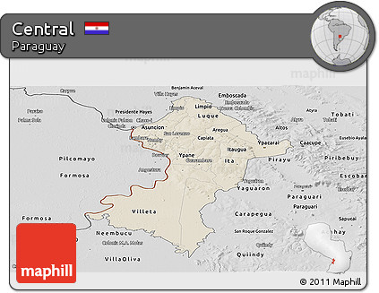 Shaded Relief Panoramic Map of Central, desaturated
