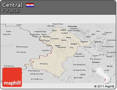 Shaded Relief Panoramic Map of Central, desaturated