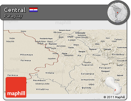 Shaded Relief Panoramic Map of Central