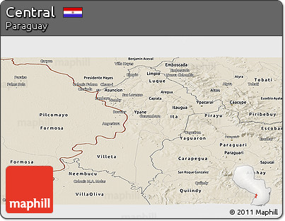 Shaded Relief Panoramic Map of Central