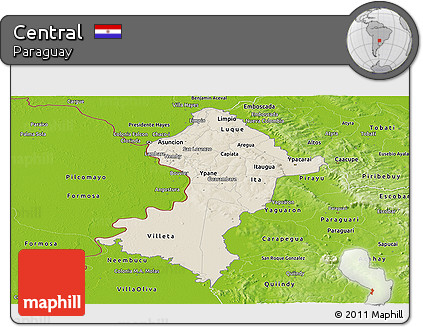 Shaded Relief Panoramic Map of Central, physical outside