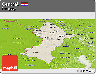 Shaded Relief Panoramic Map of Central, physical outside