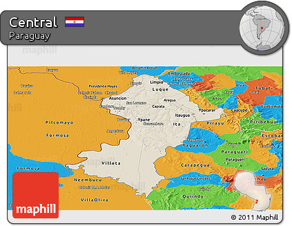 Shaded Relief Panoramic Map of Central, political outside