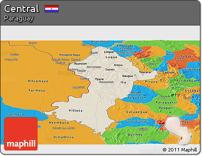 Shaded Relief Panoramic Map of Central, political outside