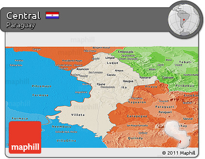 Shaded Relief Panoramic Map of Central, political shades outside