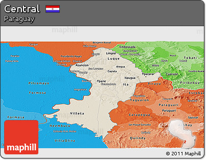 Shaded Relief Panoramic Map of Central, political shades outside