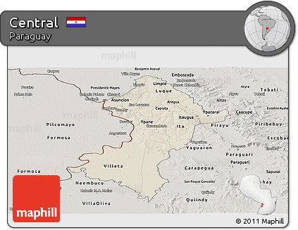 Shaded Relief Panoramic Map of Central, semi-desaturated