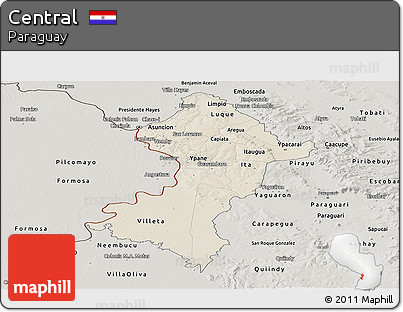 Shaded Relief Panoramic Map of Central, semi-desaturated