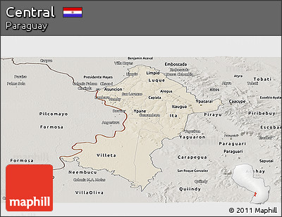 Shaded Relief Panoramic Map of Central, semi-desaturated