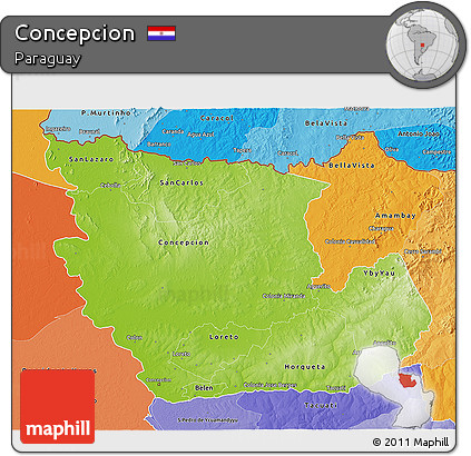 Physical 3D Map of Concepcion, political shades outside