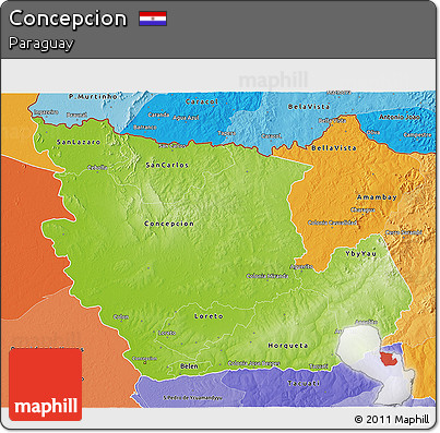 Physical 3D Map of Concepcion, political shades outside