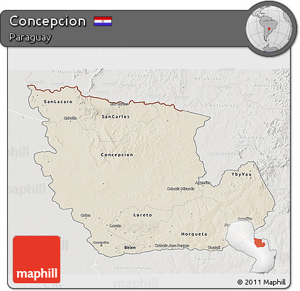 Shaded Relief 3D Map of Concepcion, lighten, semi-desaturated