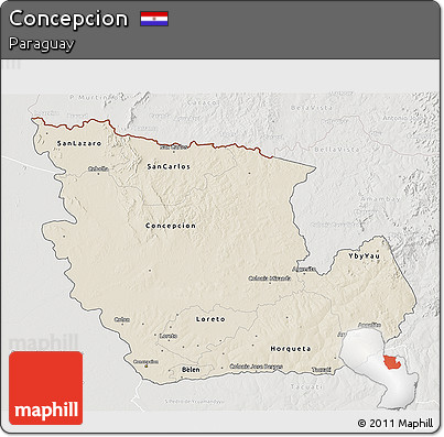 Shaded Relief 3D Map of Concepcion, lighten, semi-desaturated