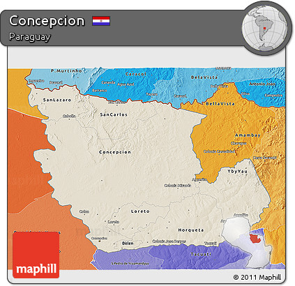 Shaded Relief 3D Map of Concepcion, political shades outside