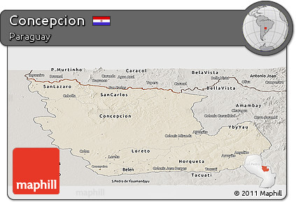 Shaded Relief Panoramic Map of Concepcion, semi-desaturated