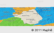 Shaded Relief Panoramic Map of Yby Yau, political outside