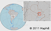 Gray Location Map of 1 de Marzo, within the entire country, hill shading