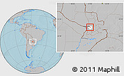 Gray Location Map of 1 de Marzo, highlighted parent region, hill shading