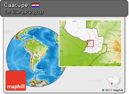 Physical Location Map of Caacupe, highlighted country