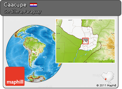 Physical Location Map of Caacupe, highlighted country, highlighted parent region