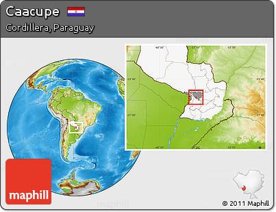Physical Location Map of Caacupe, highlighted country, highlighted parent region