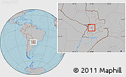 Gray Location Map of Itacurubi de la Cordiller, hill shading