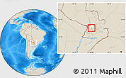 Shaded Relief Location Map of Itacurubi de la Cordiller, highlighted parent region