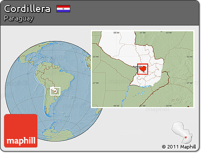 Savanna Style Location Map of Cordillera, highlighted country, hill shading