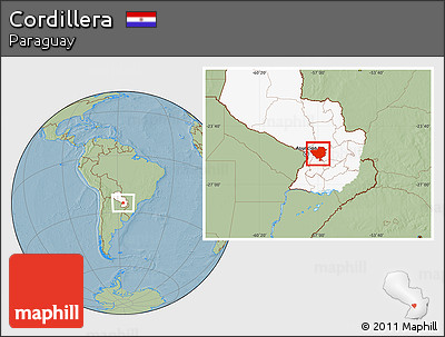 Savanna Style Location Map of Cordillera, highlighted country, hill shading