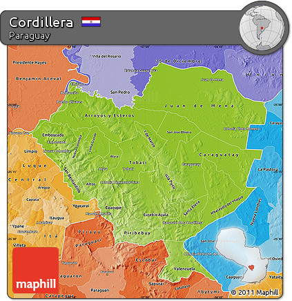 Physical Map of Cordillera, political shades outside