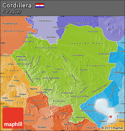 Physical Map of Cordillera, political shades outside
