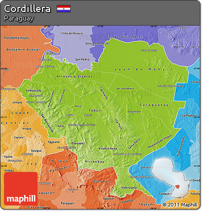 Physical Map of Cordillera, political shades outside