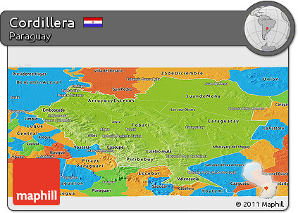 Physical Panoramic Map of Cordillera, political outside