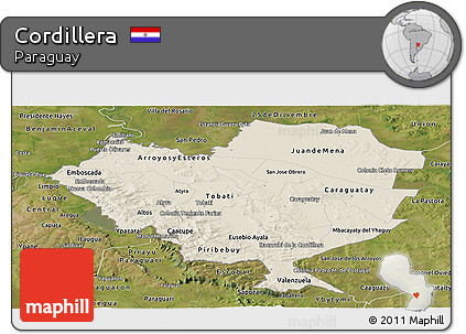 Shaded Relief Panoramic Map of Cordillera, satellite outside