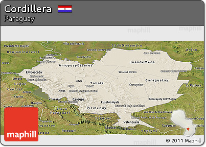 Shaded Relief Panoramic Map of Cordillera, satellite outside
