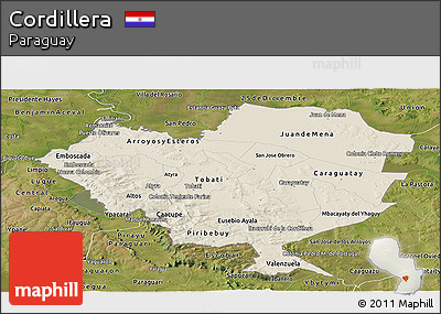 Shaded Relief Panoramic Map of Cordillera, satellite outside