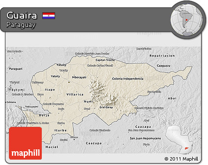 Shaded Relief 3D Map of Guaira, desaturated