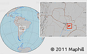 Gray Location Map of Guaira, within the entire country, hill shading