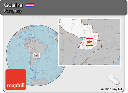 Gray Location Map of Guaira, highlighted country, hill shading