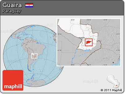 Gray Location Map of Guaira, highlighted country, hill shading