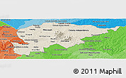 Shaded Relief Panoramic Map of Guaira, political shades outside