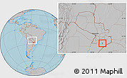 Gray Location Map of Encarnacion, within the entire country, hill shading