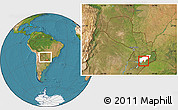 Satellite Location Map of Encarnacion, highlighted parent region, within the entire country