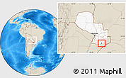 Shaded Relief Location Map of Encarnacion, highlighted country, within the entire country
