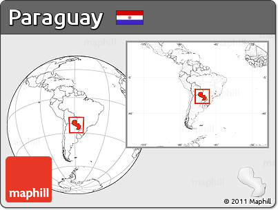 Blank Location Map of Paraguay, within the entire continent