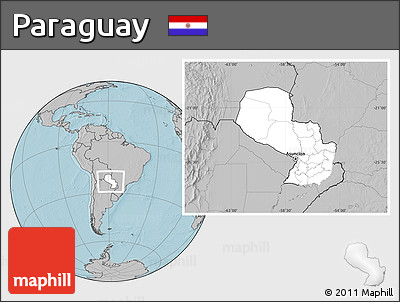 Blank Location Map of Paraguay, gray outside, hill shading outside